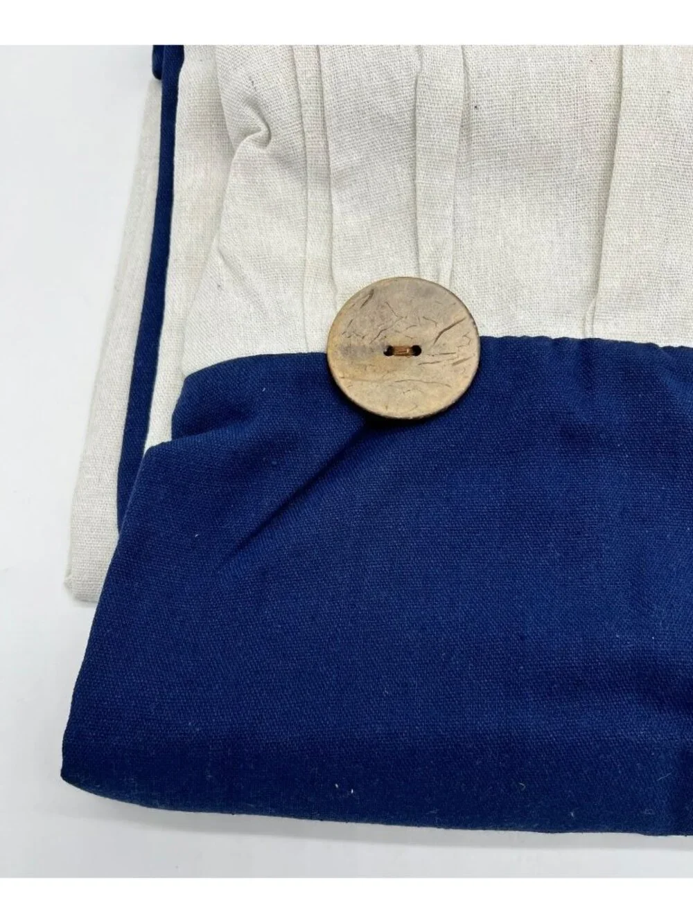 NWT Lush Décor Linen Button Cotton Blend Curtain Panel Navy White Colorblock